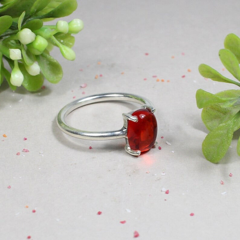 Natural Mandarin Garnet Gemstone 92.5 Sterling Silver Ring