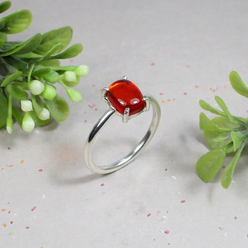 Natural Mandarin Garnet Gemstone 92.5 Sterling Silver Ring