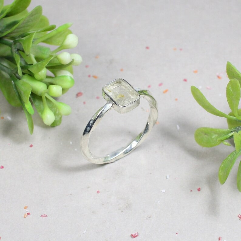 Natural Golden Rutile Gemstone  92.5 Sterling Silver Ring