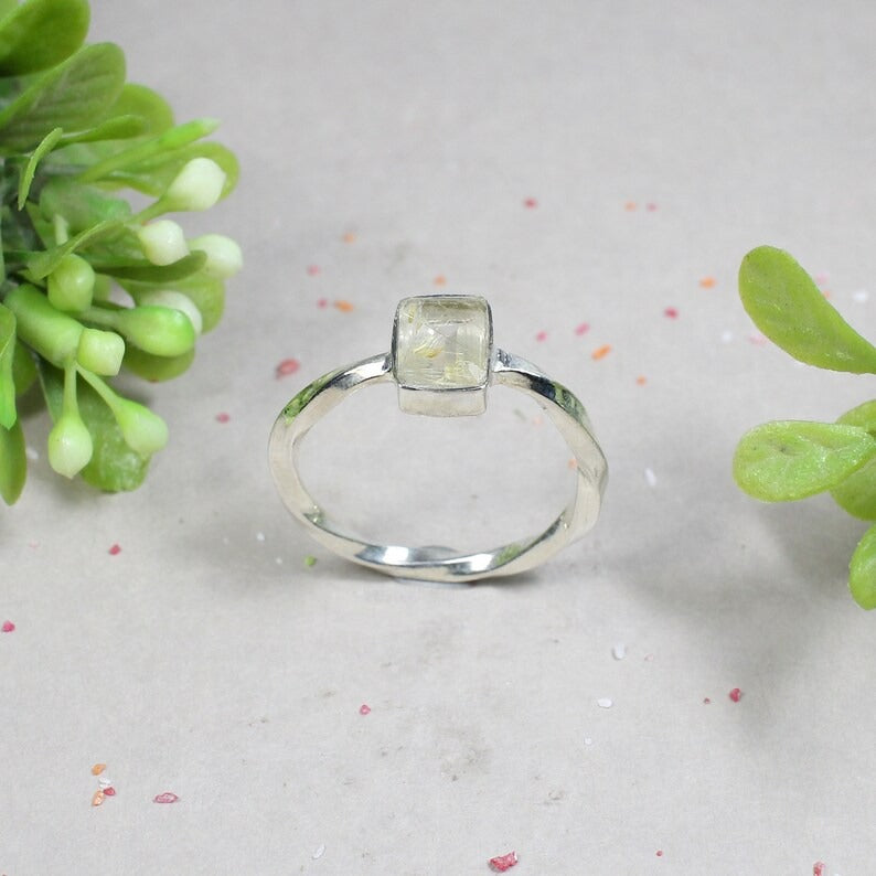 Natural Golden Rutile Gemstone  92.5 Sterling Silver Ring