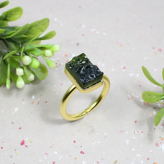 Natural Chinese Green Moldavite 92.5 Sterling Silver Ring