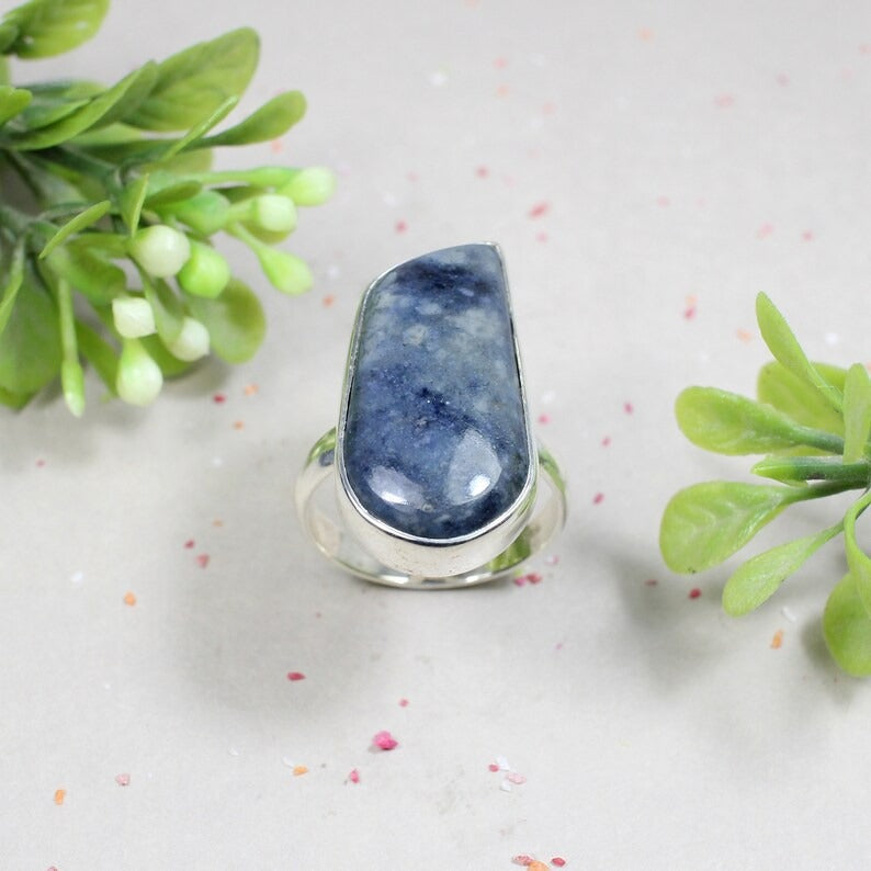 92.5 Sterling Silver Natural Sodalite Gemstone Ring