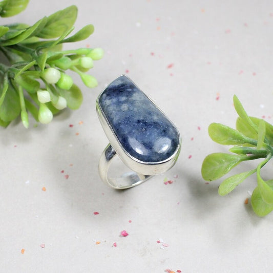 92.5 Sterling Silver Natural Sodalite Gemstone Ring