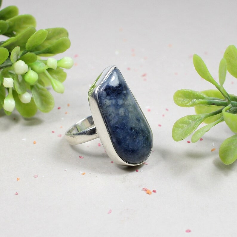 92.5 Sterling Silver Natural Sodalite Gemstone Ring