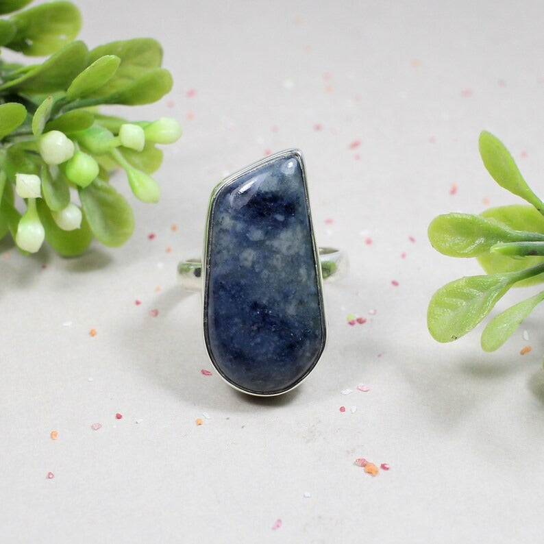 92.5 Sterling Silver Natural Sodalite Gemstone Ring