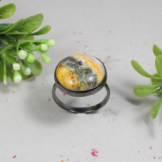 Natural Bumble Bee Gemstone 92.5 Sterling Silver Ring