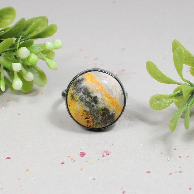 Natural Bumble Bee Gemstone 92.5 Sterling Silver Ring