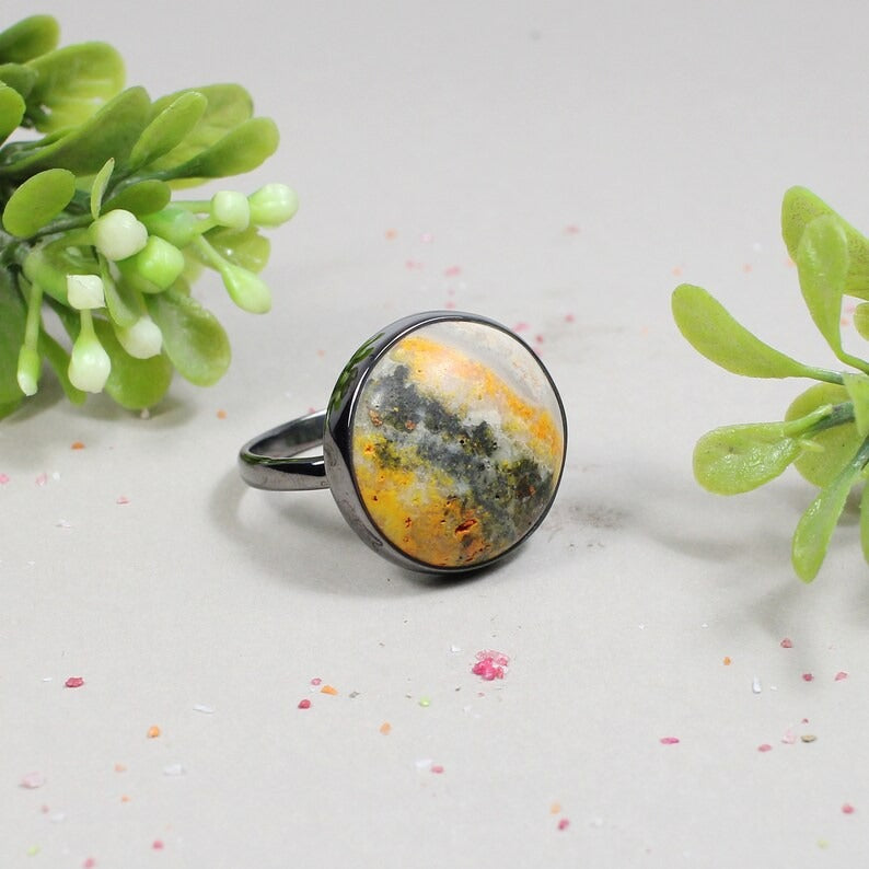 Natural Bumble Bee Gemstone 92.5 Sterling Silver Ring