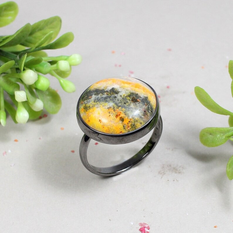 Natural Bumble Bee Gemstone 92.5 Sterling Silver Ring