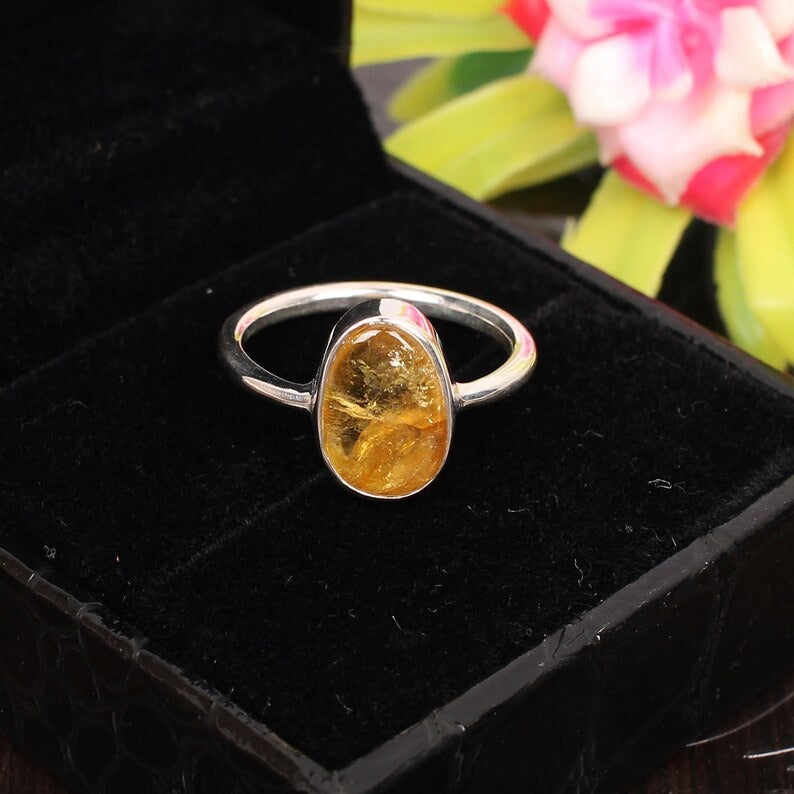 92.5 Sterling Silver Citrine Gemstone Ring