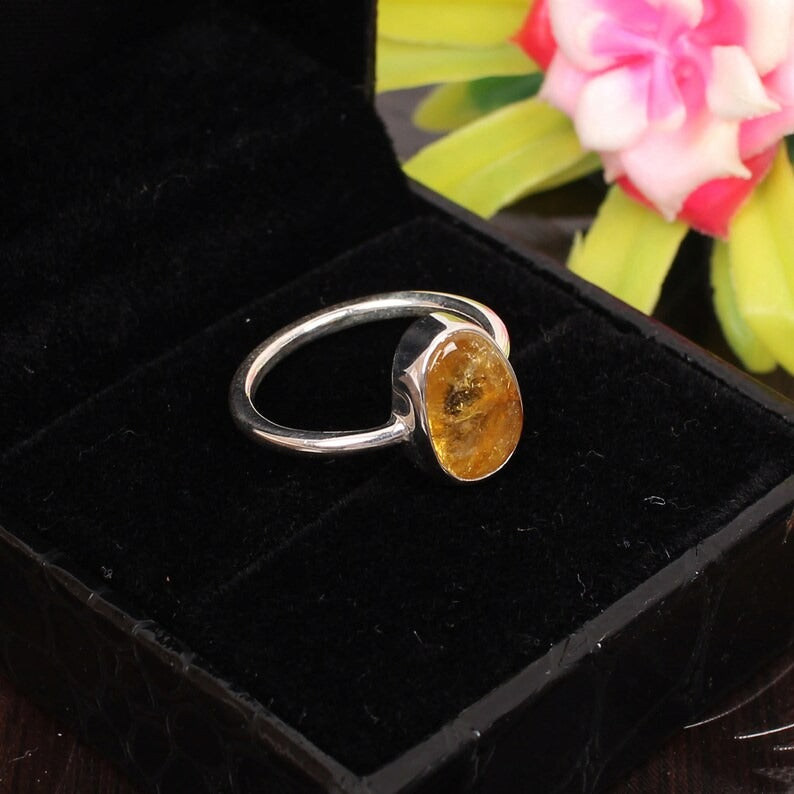 92.5 Sterling Silver Citrine Gemstone Ring