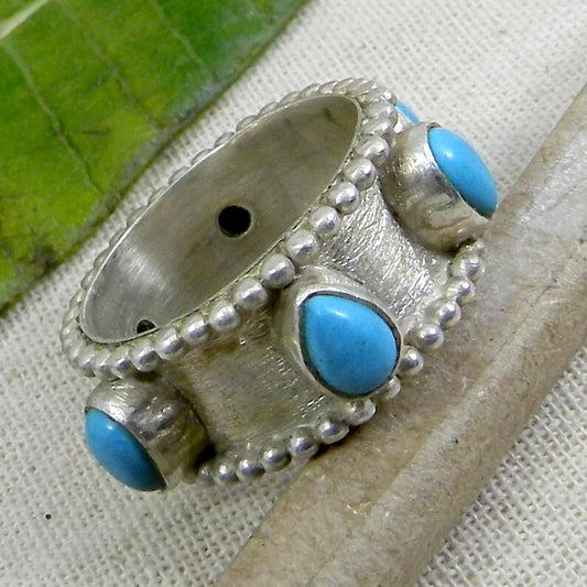 Natural Turquoise Gemstone 92.5 Sterling Silver Thumb Band Ring