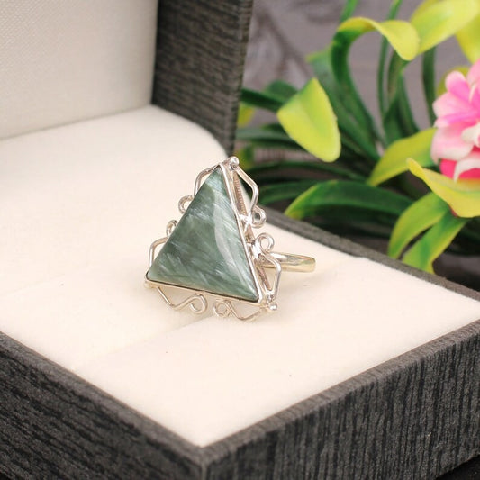 Natural Serpentine Gemstone 92.5 Sterling Silver Ring