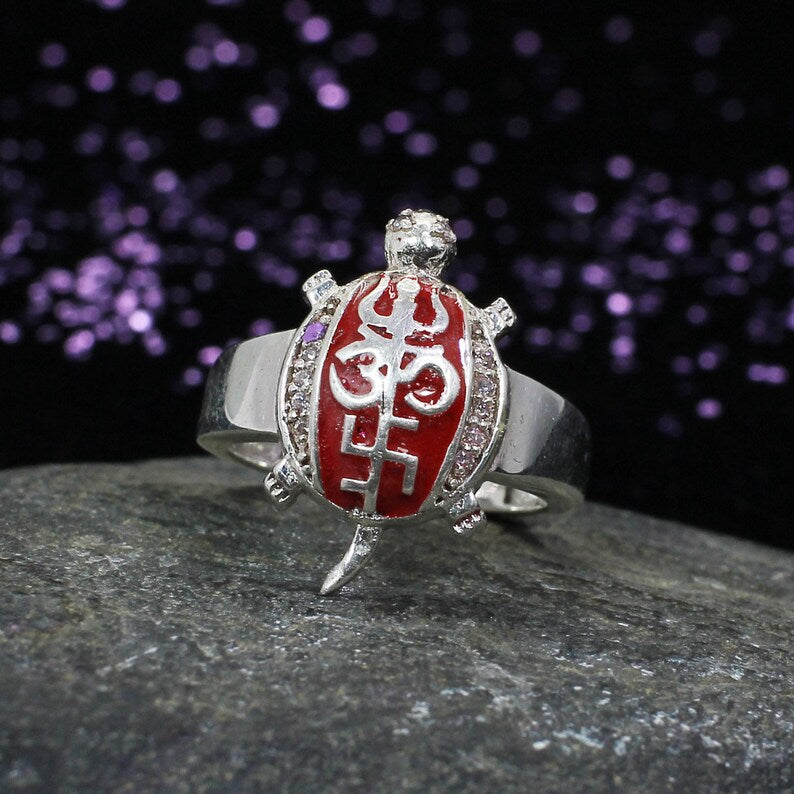 Om Swastik Trishul 92.5 Sterling SIlver Ring