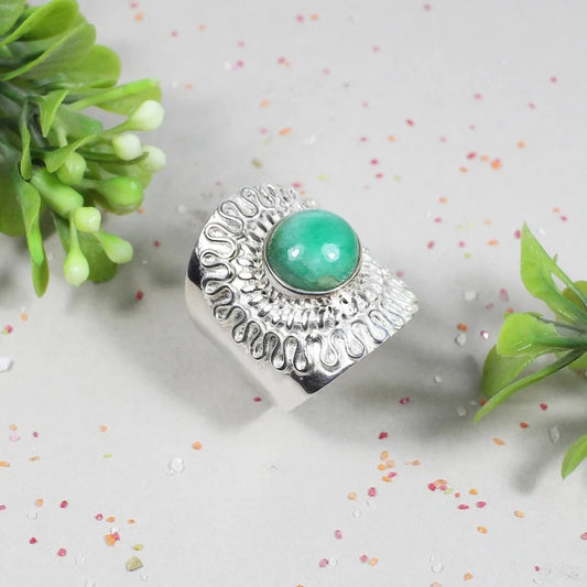 Natural Chrysoprase Gemstone 92.5 Sterling Silver Ring