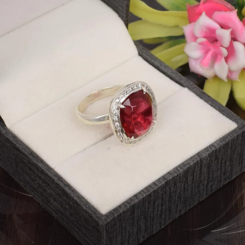 Pink Tourmaline Gemstone Sterling Silver Ring