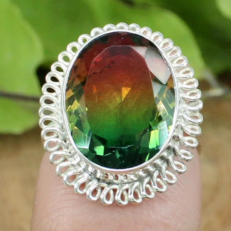 Watermelon Tourmaline Bio Doublet 92.5 Sterling Silver Ring