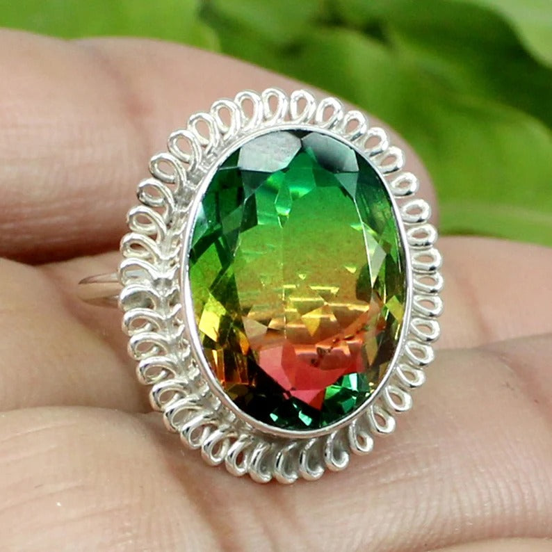 Watermelon Tourmaline Bio Doublet 92.5 Sterling Silver Ring