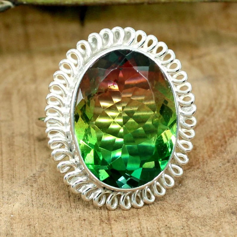 Watermelon Tourmaline Bio Doublet 92.5 Sterling Silver Ring