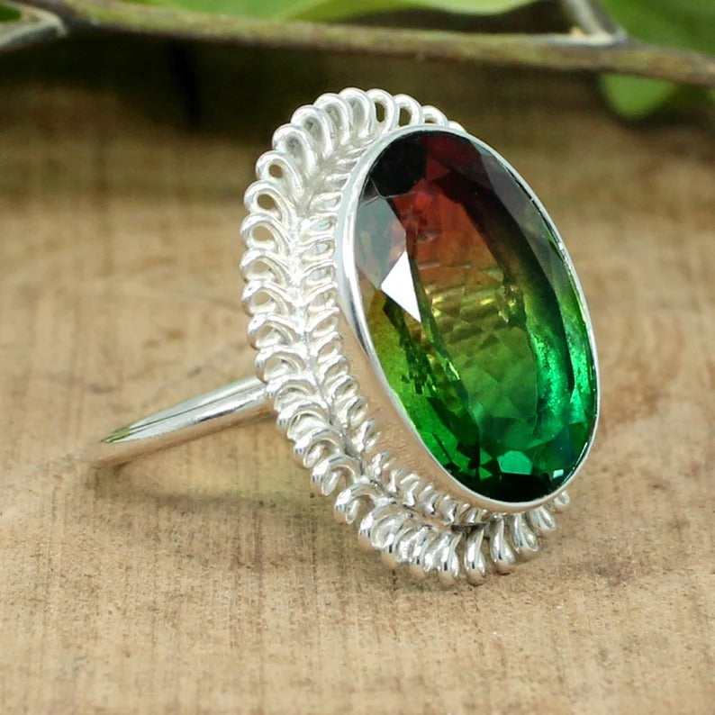 Watermelon Tourmaline Bio Doublet 92.5 Sterling Silver Ring