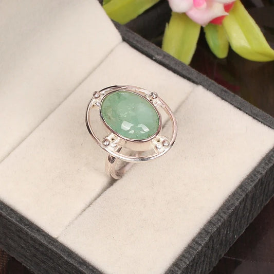 Natural Chrysoprase Gemstone 92.5 Sterling Silver  Ring