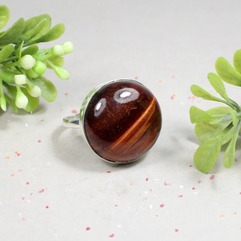 Iron Tiger Eye Gemstone Sterling Silver Ring