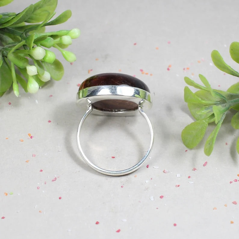 Iron Tiger Eye Gemstone Sterling Silver Ring