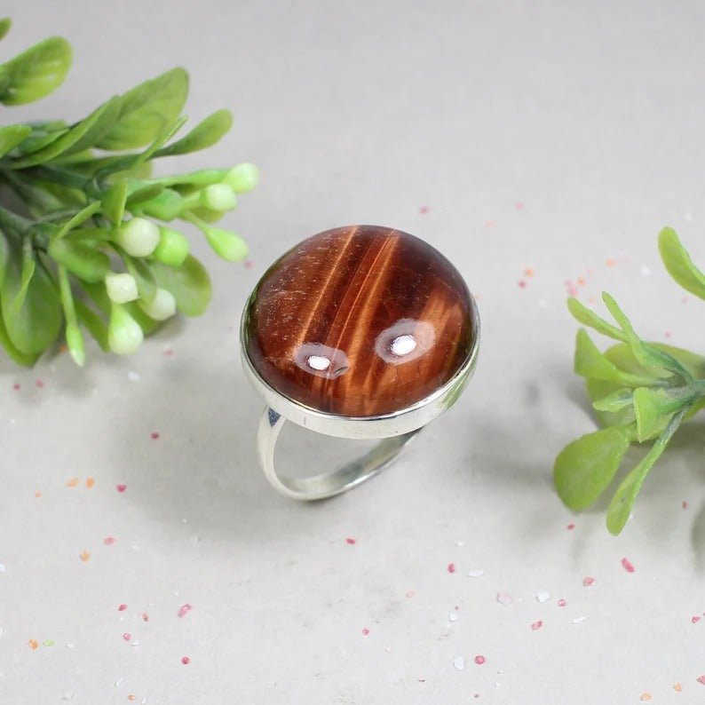 Iron Tiger Eye Gemstone Sterling Silver Ring