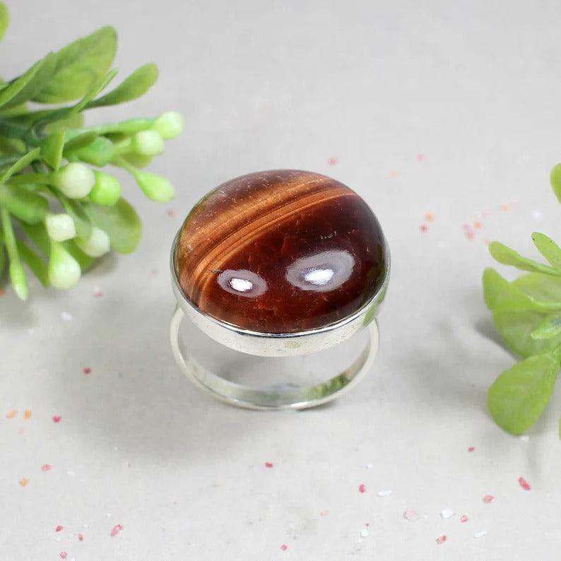 Iron Tiger Eye Gemstone Sterling Silver Ring