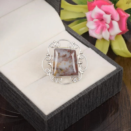 Natural Ocean Jasper Gemstone Sterling Silver Ring