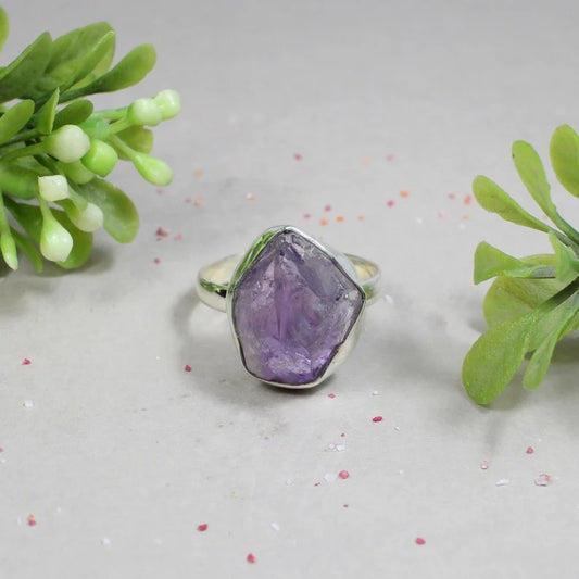 Natural Raw Amethyst Gemstone 92.5 Sterling Silver Ring