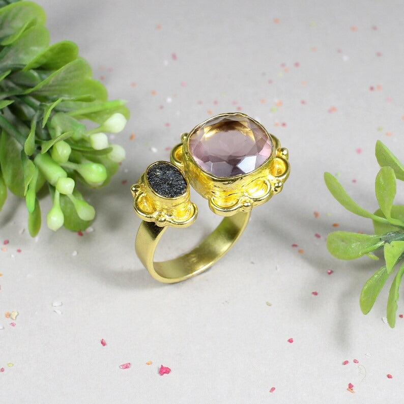 925 Sterling Silver Pink Amethyst Gemstone Ring