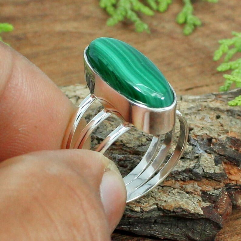 92.5 Sterling Silver Malachite Gemstone Ring