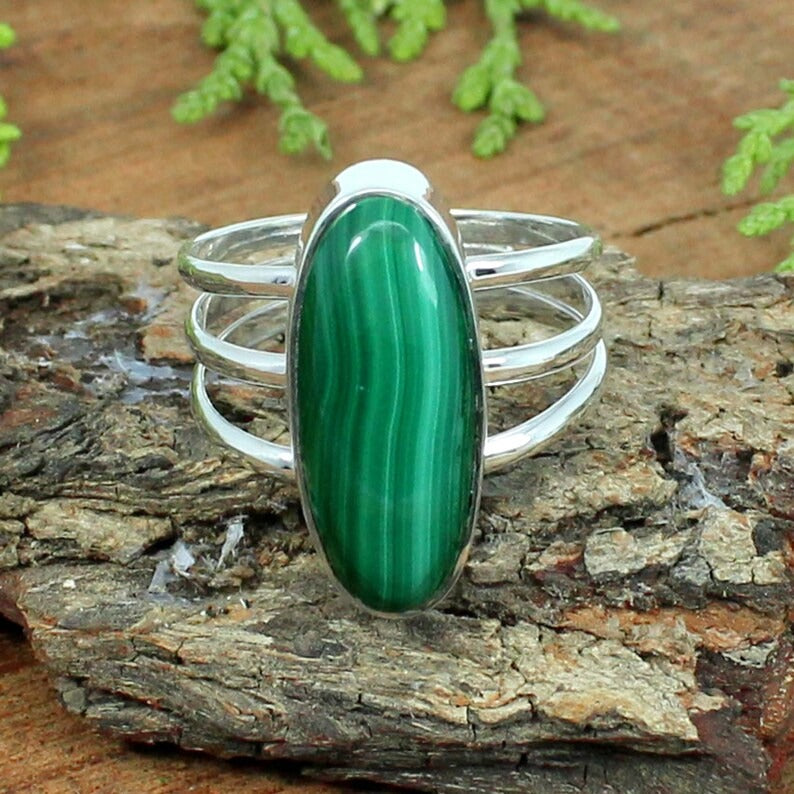 92.5 Sterling Silver Malachite Gemstone Ring