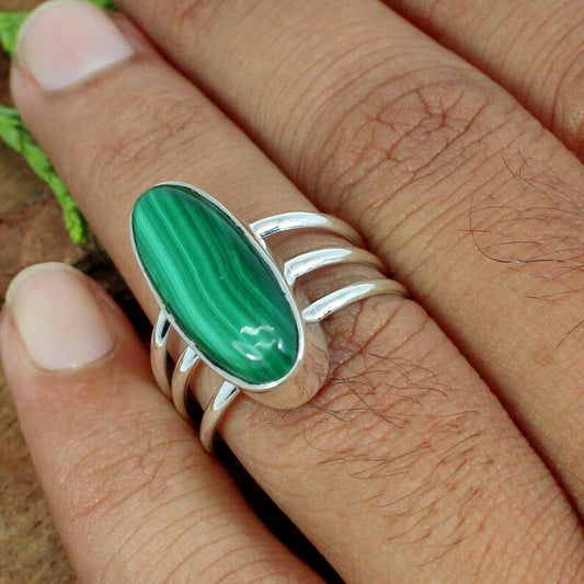 92.5 Sterling Silver Malachite Gemstone Ring