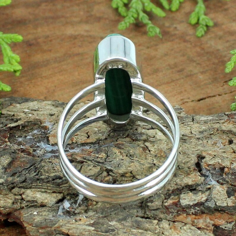 92.5 Sterling Silver Malachite Gemstone Ring