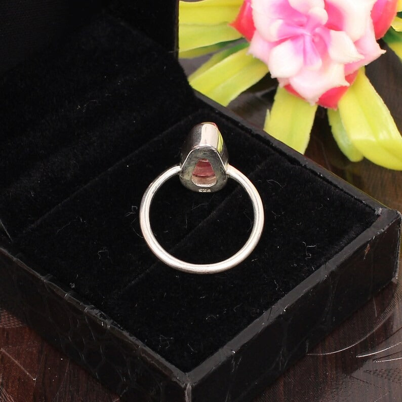 Natural Pink Tourmaline Gemstone Sterling SIlver Ring