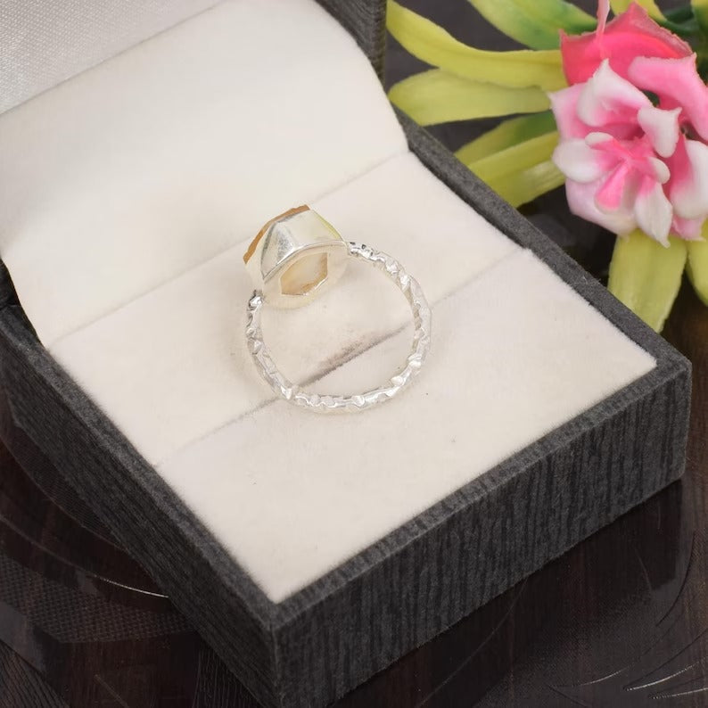 Natural Raw Citrine Gemstone 92.5 Sterling Silver Ring