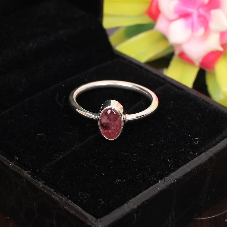 92.5 Sterling Silver Pink Tourmaline Gemstone Ring