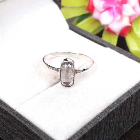 925 Sterling Silver White Crystal Gemstone Ring