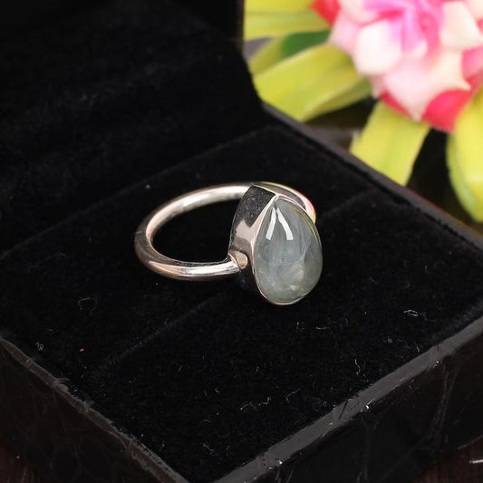 92.5 Sterling Silver Natural Grey Tourmaline Gemstone Ring