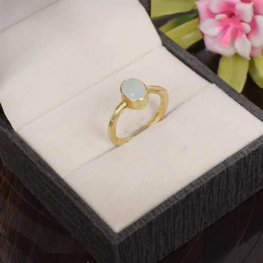 Aqua Chalcedony Gemstone 92.5 Sterling Silver Ring