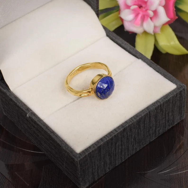 Natural Lapis Lazuli Gemstone 92.5 Sterling Silver Ring