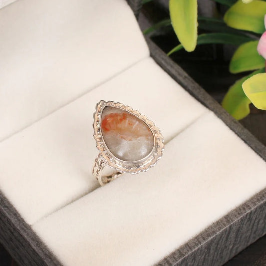 Natural Utah Coral Gemstone 92.5 Sterling Silver Ring