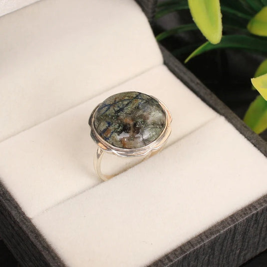 Natural Cyber Web Chrysocolla Gemstone 925 Sterling Silver Ring