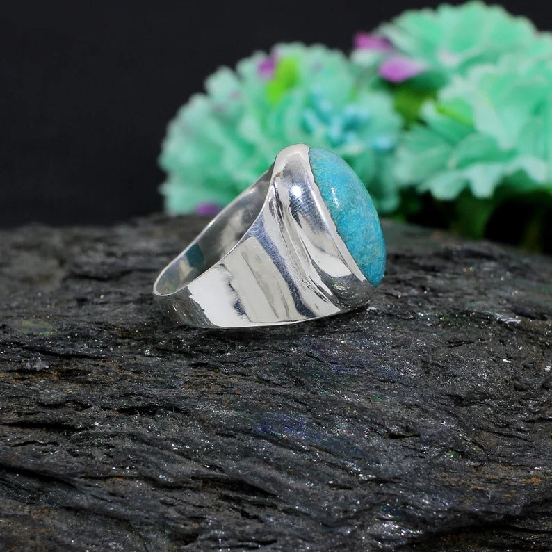 Natural Turquoise (FIROZA) Gemstone 92.5 Sterling Silver Ring