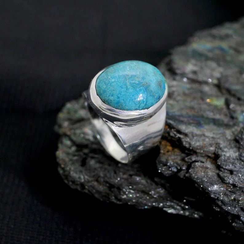 Natural Turquoise (FIROZA) Gemstone 92.5 Sterling Silver Ring