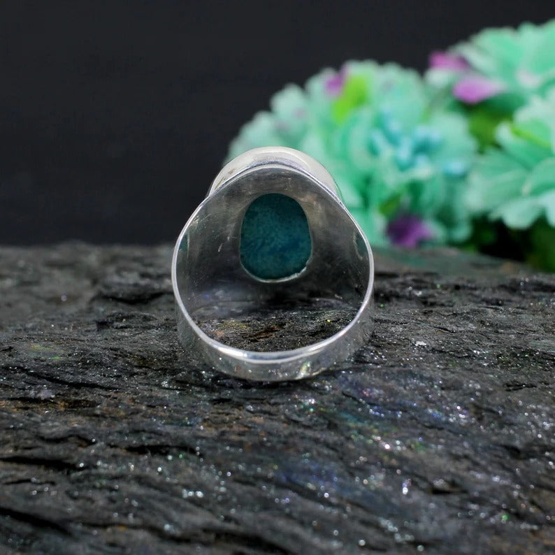 Natural Turquoise (FIROZA) Gemstone 92.5 Sterling Silver Ring