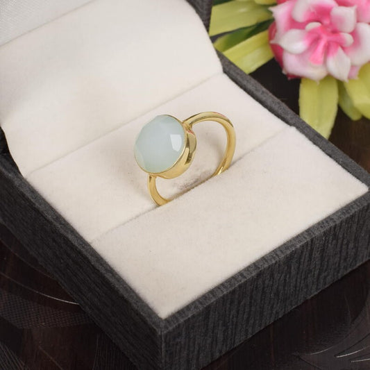 925 Sterling Silver Aqua Chalcedony Gemstone Ring