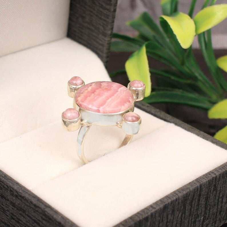 Rhodochrosite Gemstone 92.5 Sterling Silver Ring